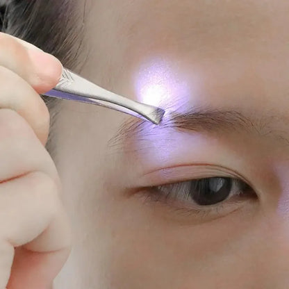 LED Lit Smart Angled Eyebrow Tweezers for Precise Eyebrow Shaping Eyelash Extensions Create Natural Perfect Brows with One Click