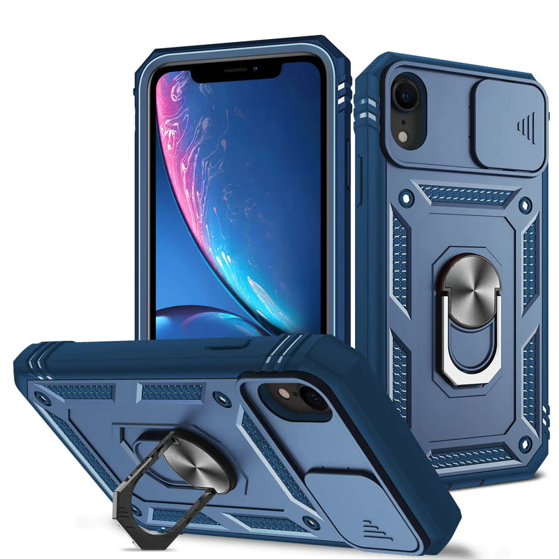 Fetrim Case for iPhone XR Camera Cover Phone Case with Rotation Ring Stand for Apple iPhone XR - Blue