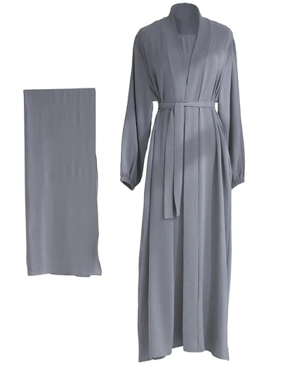 Womens Muslim Dress Three Pieces Set Islamic Prayer Abaya with Hijab Modest Long Sleeve Kaftan Robe