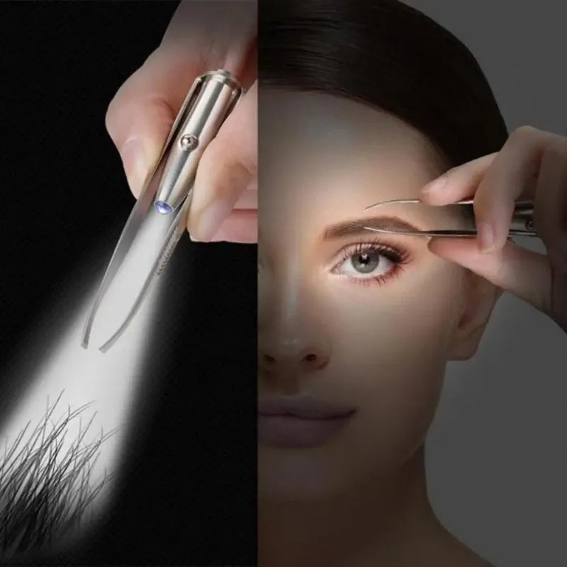 LED Lit Smart Angled Eyebrow Tweezers for Precise Eyebrow Shaping Eyelash Extensions Create Natural Perfect Brows with One Click
